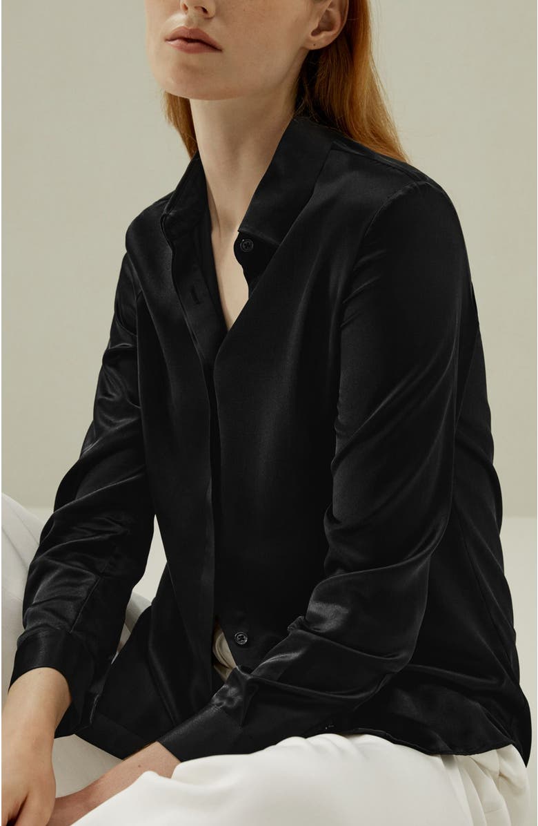 Lilysilk Basic Concealed Placket Silk Shirt, Alternate, color, Black