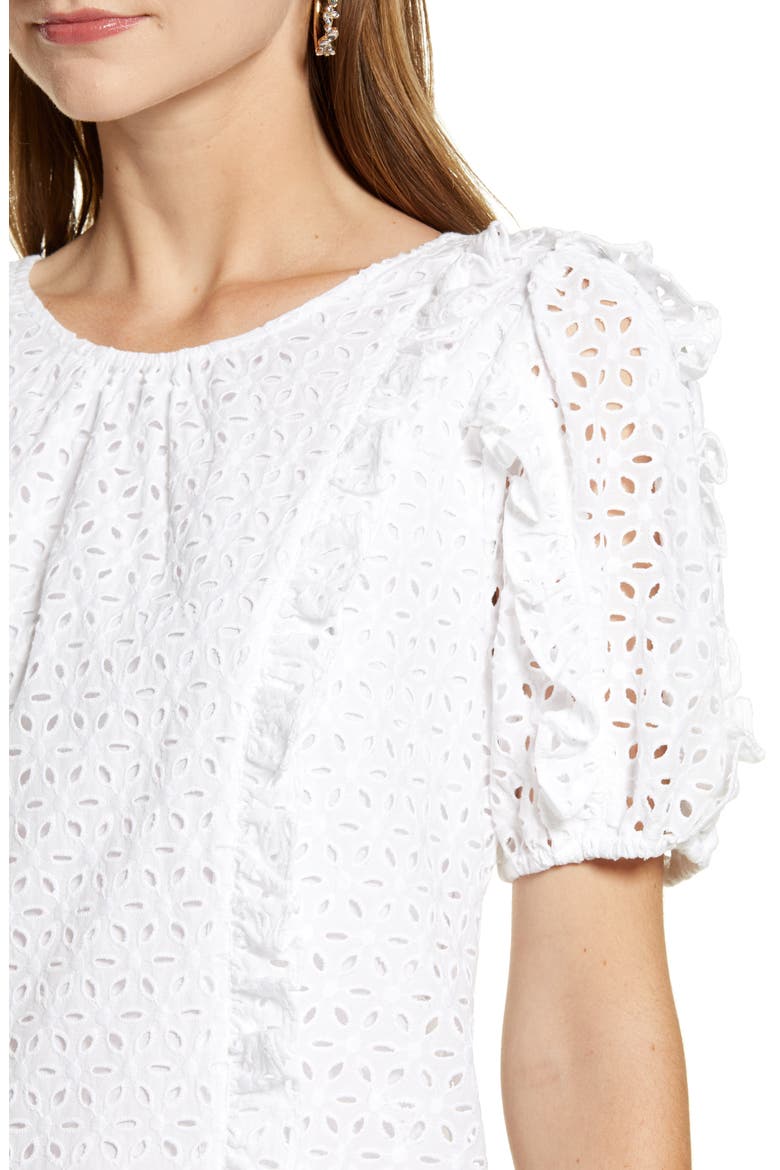 Ruffle Detail Cotton Eyelet Blouse, Alternate, color, WHITE