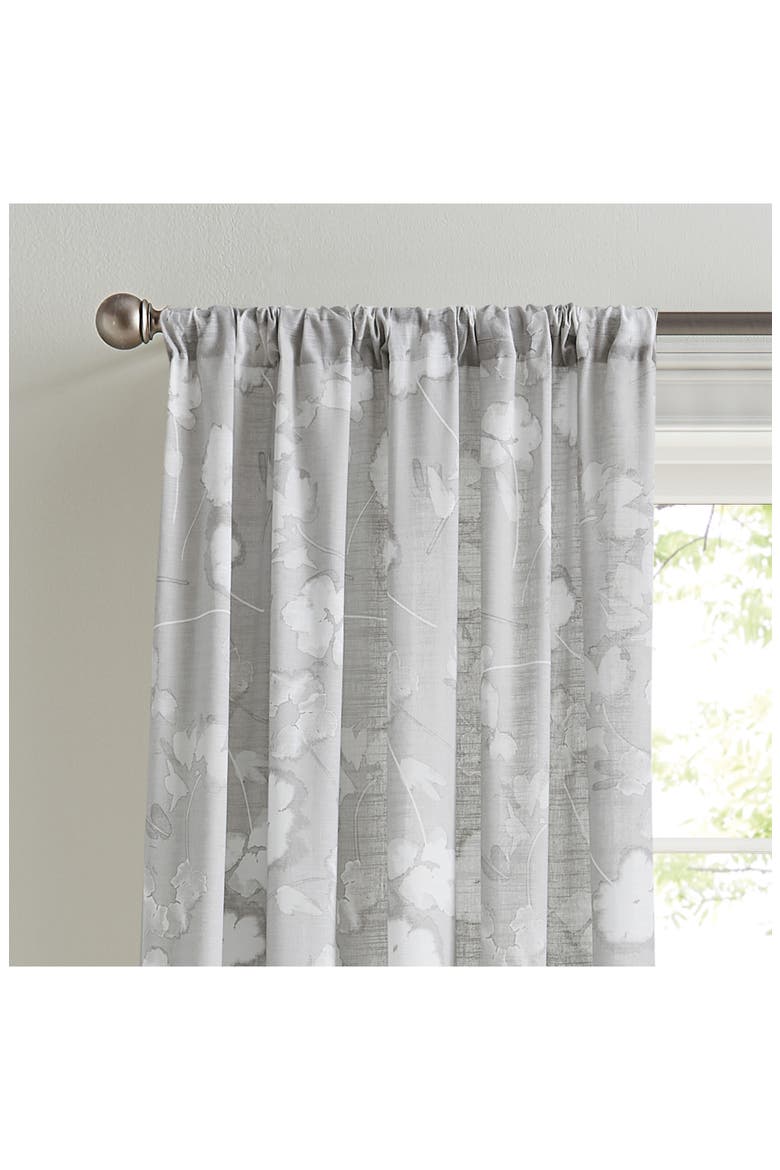 Dandelion Floral Print Set of 2 Poletop Curtain Panels, Alternate, color, GREY