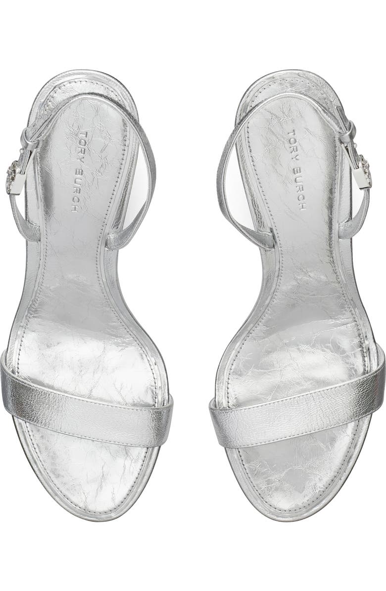 Tory Burch Double T Buckle Slingback Sandal, Alternate, color, Shiny Silver