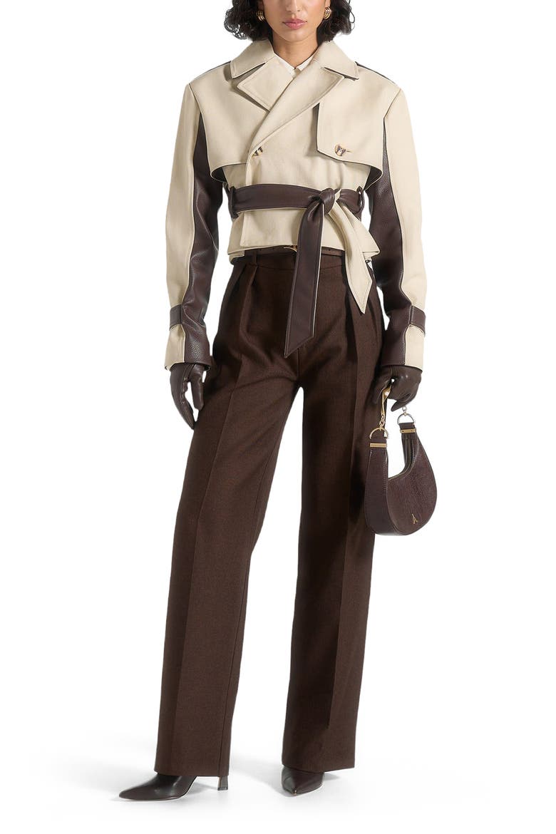 Lelia Cropped Gabardine Trench Coat With Belt, Alternate, color, Beige