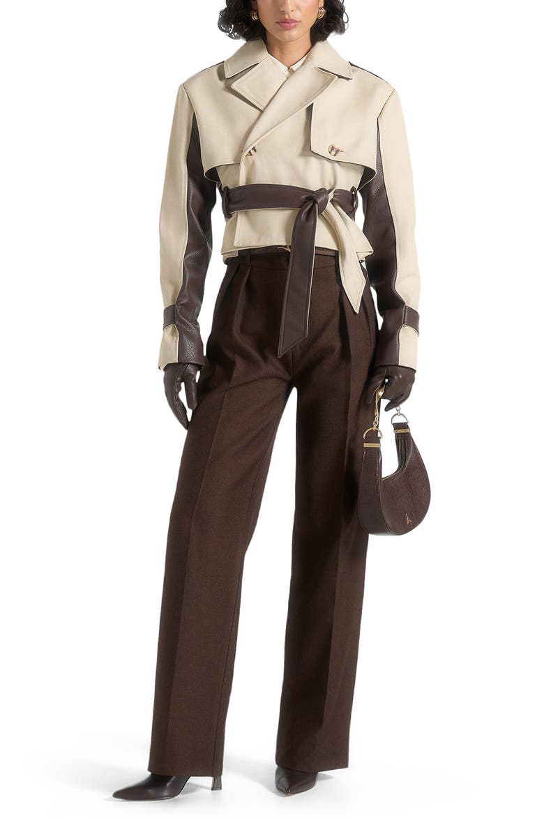 Manière De Voir Lelia Cropped Gabardine Trench Coat With Belt, Alternate, color, Beige