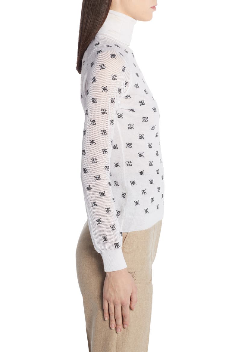 Logo Embroidered Mesh Sleeve Wool, Silk & Cashmere Sweater, Alternate, color, WHITE
