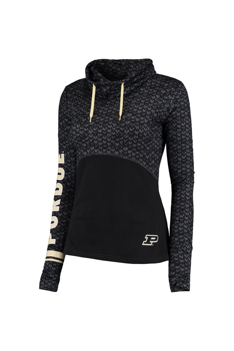 Women's Colosseum Black Purdue Boilermakers Scaled Cowl Neck Pullover Hoodie, Alternate, color, Black