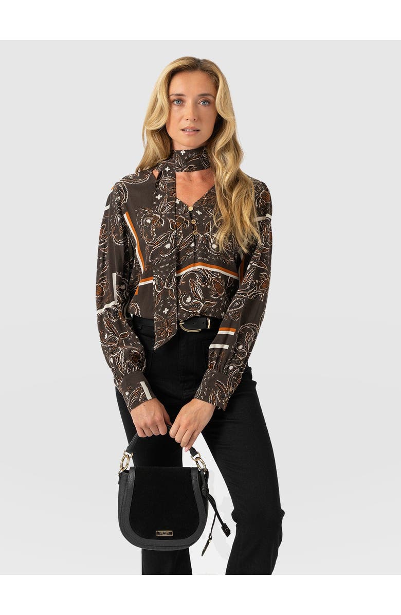 Saint + Sofia Joselyn V-Neck Blouse, Alternate, color, Brown Paisley