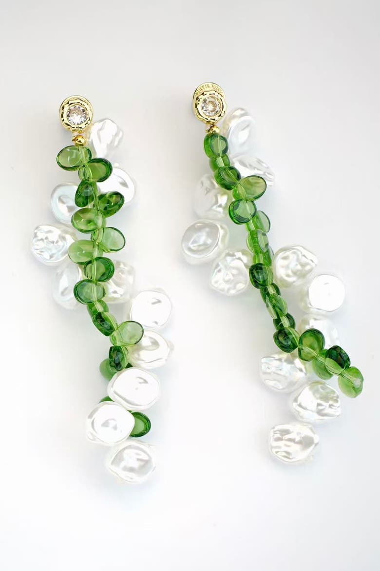 Midori Pearl Earrings, Alternate, color, Gold