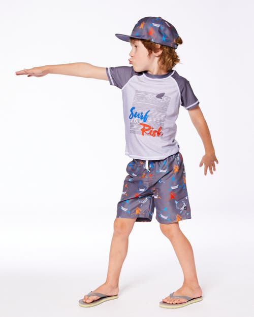 DEUX PAR DEUX DEUX PAR DEUX LITTLE BOY'S SHORT SLEEVE RASHGUARD DARK AND LIGHT GRAY
