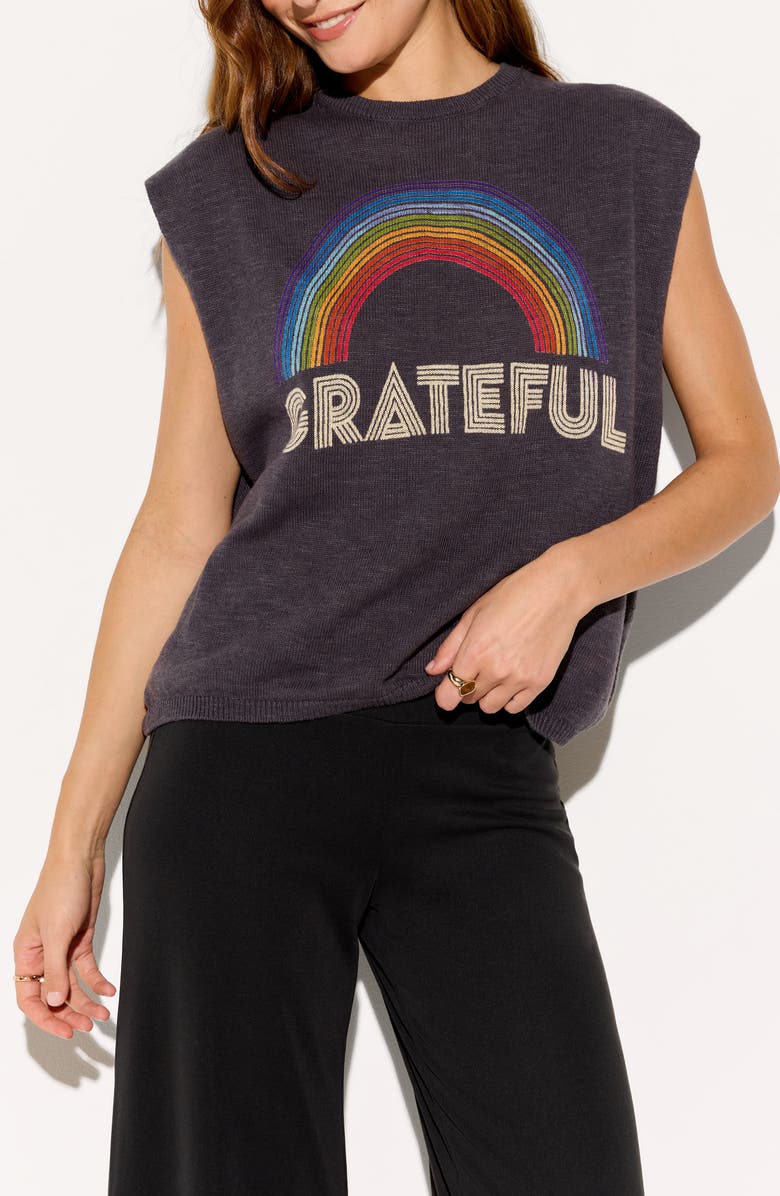 Spiritual Gangster Rainbow Heart Shore Sleeveless Knit Top, Main, color, Vintage Black