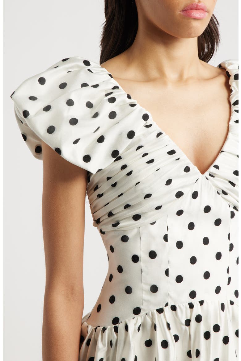 Raven Spot Polka Dot Ruched Fit & Flare Minidress, Alternate, color, IVORY