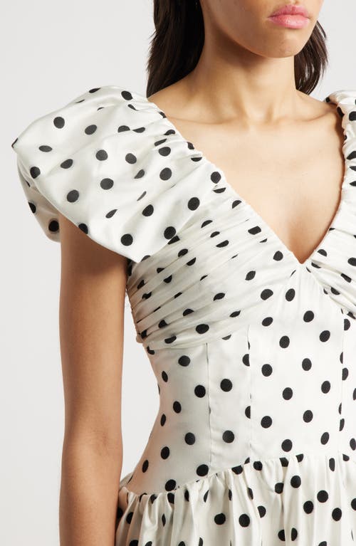 Sister Jane Raven Spot Polka Dot Ruched Fit & Flare Minidress In Ivory