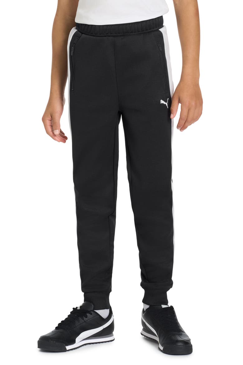 Kids' T7 Foundations Slim Piqué Track Pants, Alternate, color, BLACK