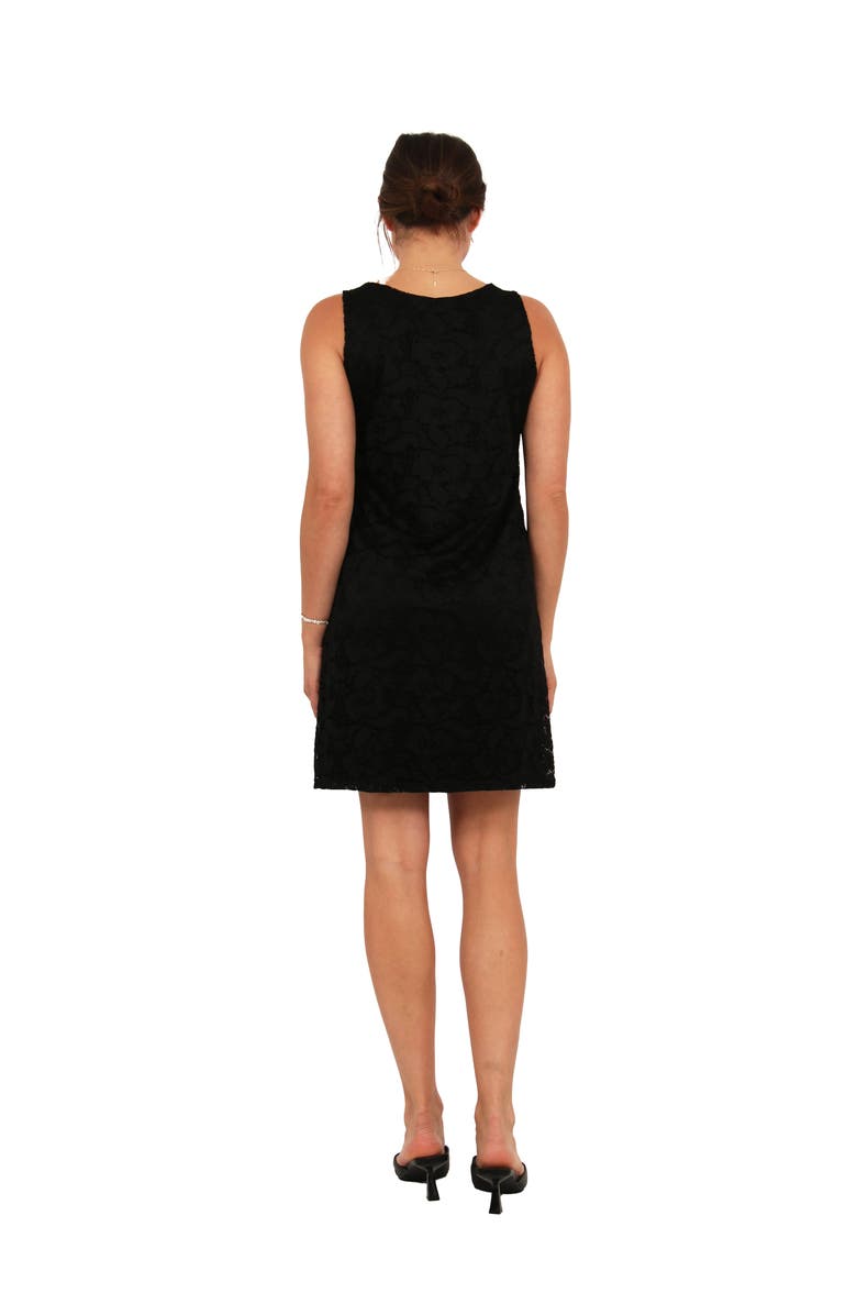 24seven Comfort Apparel Womens Elevate Lace Sleeveless Boat Neck Mini Shift Dress, Alternate, color, Black