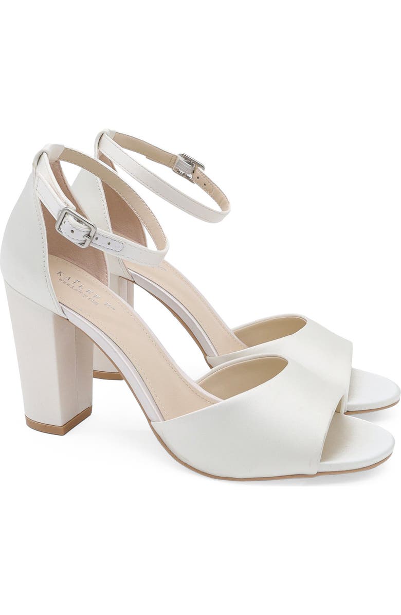 Kailee P Sasha Satin Block Heel Wedding Sandals, Main, color, White