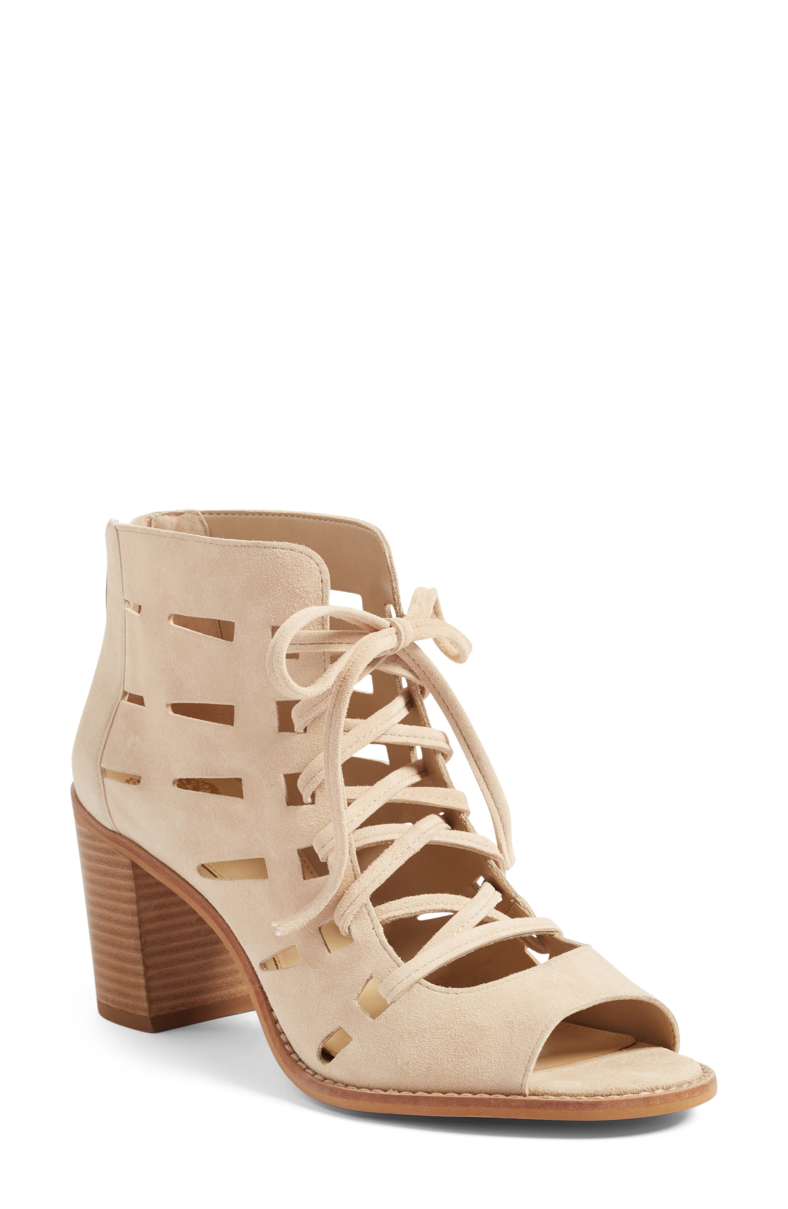 Tressa Perforated Lace-Up Sandal, Main, color, PUCKER UP SUEDE
