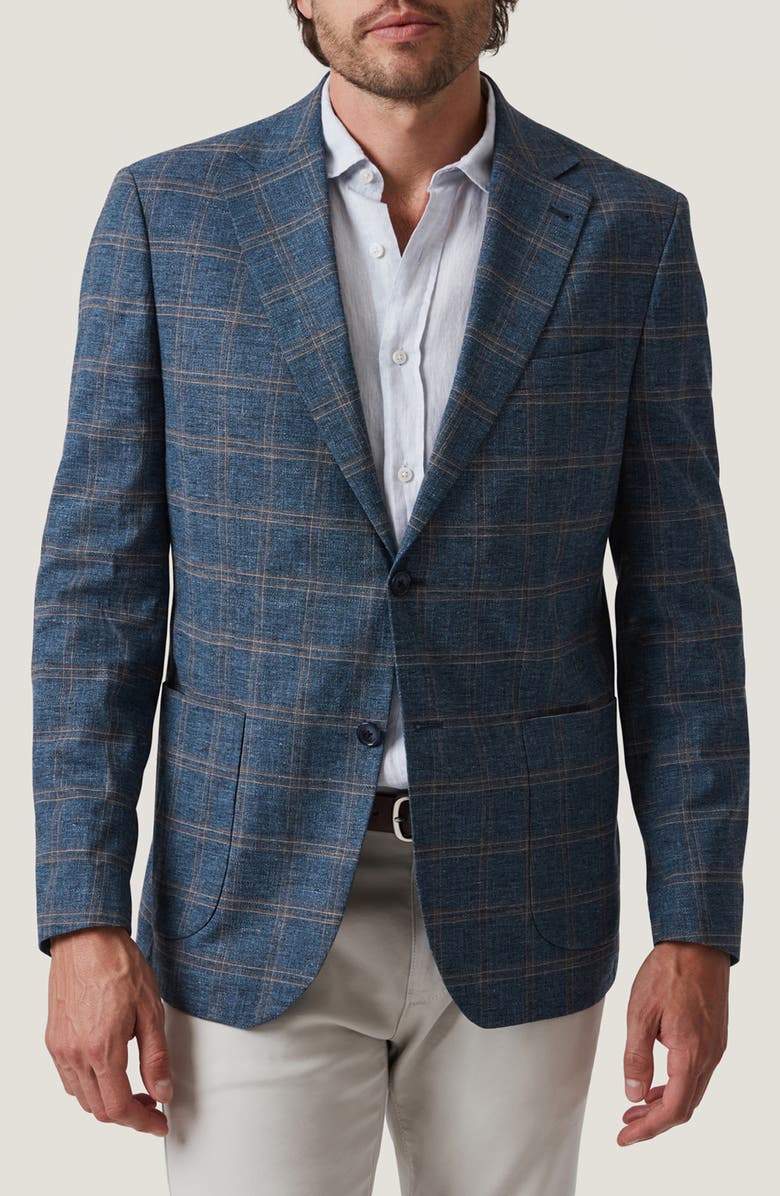 34 Heritage Matteo Shadow Check Stretch Cotton & Wool Blend Sport Coat, Main, color, Blue