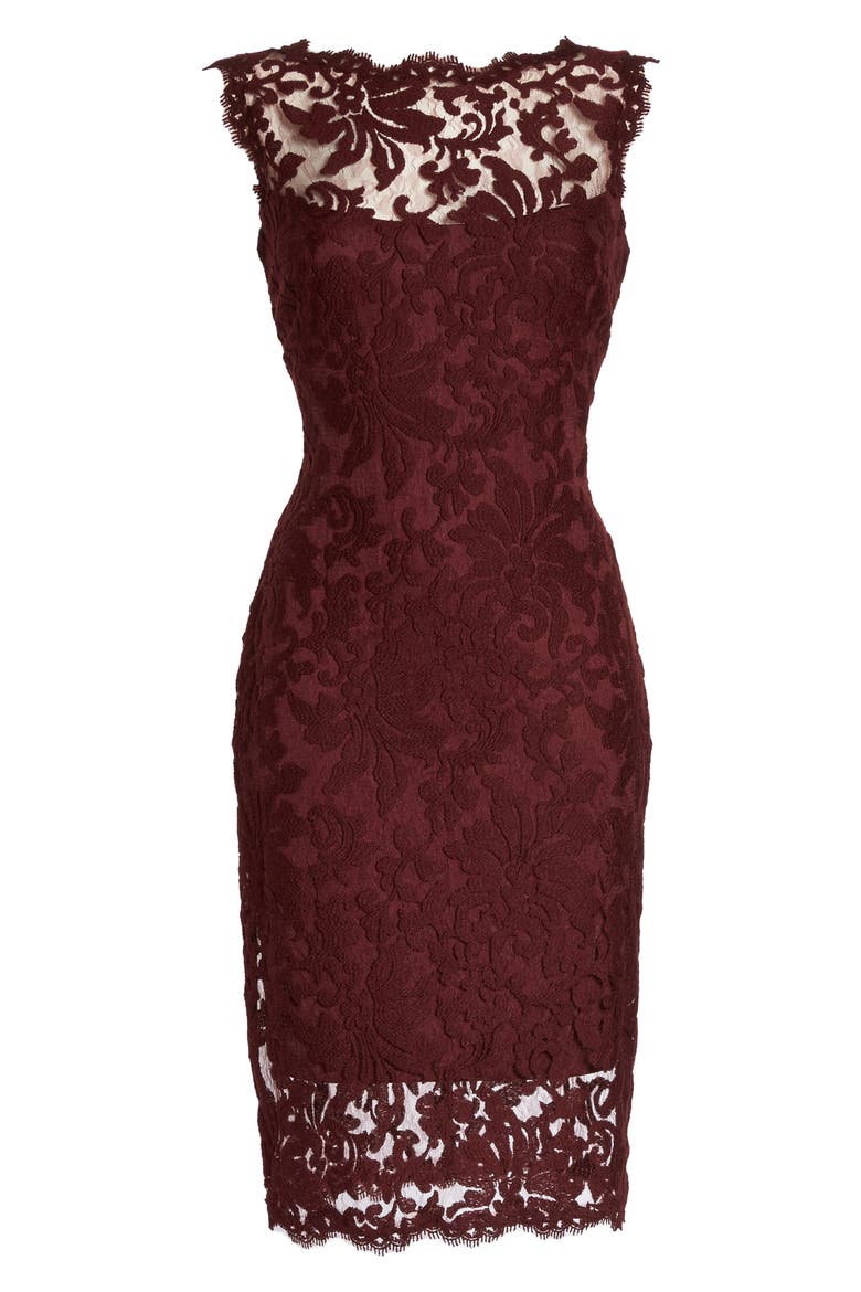 Embroidered Lace Sheath Dress, Alternate, color, AUBURN