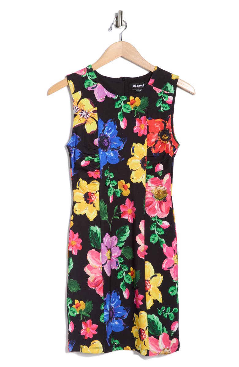Desigual Floral Sleeveless Sheath Dress, Main, color, Black