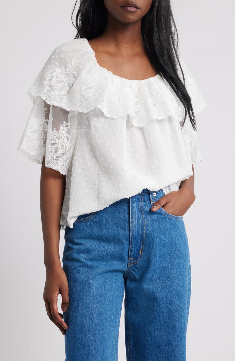 Lipsy Lace Off the Shoulder Top, Main, color, White