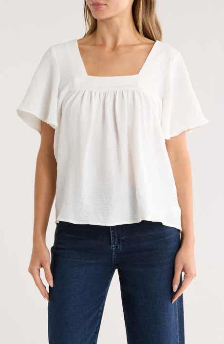 Bobeau Square Neck Short Sleeve Top