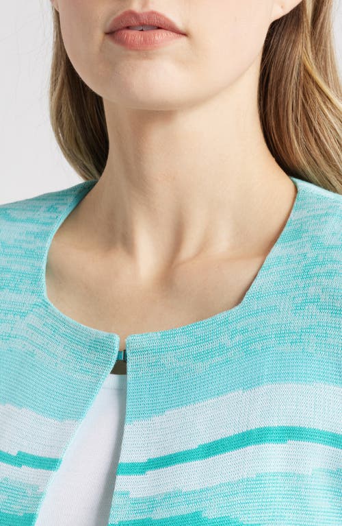 Shop Ming Wang Heritage Fit Jacquard Knit Jacket In Emerald Awe/calypso Blue