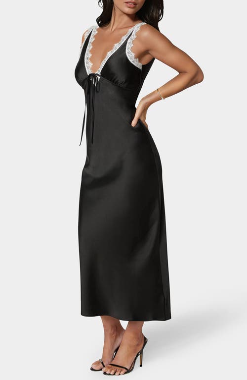 BEBE BEBE LACE TRIM SATIN SLIPDRESS