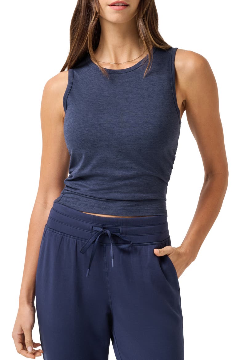 Skyline Ruched Jersey Tank, Main, color, HEATHER NAVY BLAZER