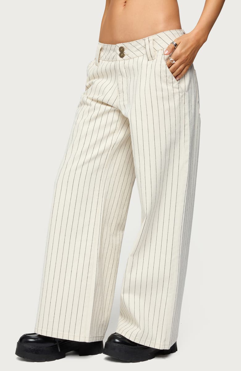 EDIKTED Cory Stripe Low Rise Wide Leg Jeans, Alternate, color, Cream
