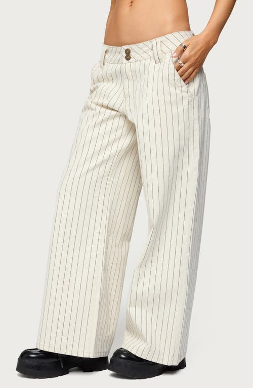Edikted Cory Stripe Low Rise Wide Leg Jeans In White