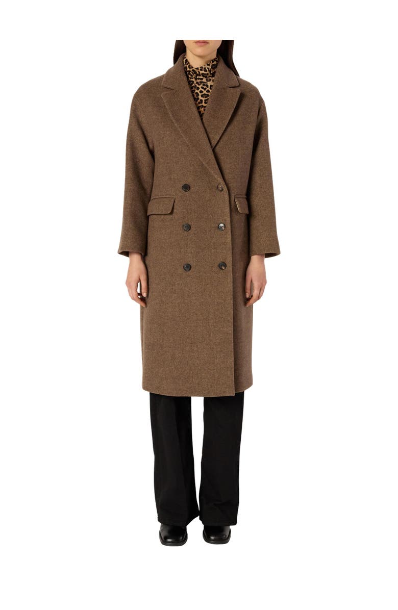 GERARD DAREL Mady Double-Breasted Midi Length Coat, Alternate, color, Brown