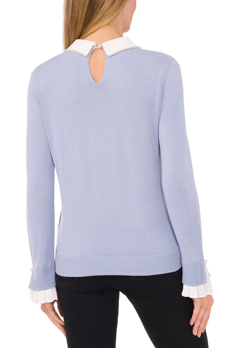 Imitation Pearl Peter Pan Collar Cotton Sweater, Alternate, color, SLATE BLUE 494