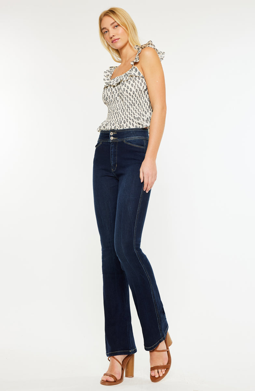 Kancan Seren High Rise Exposed Button Bootcut Jeans In Black