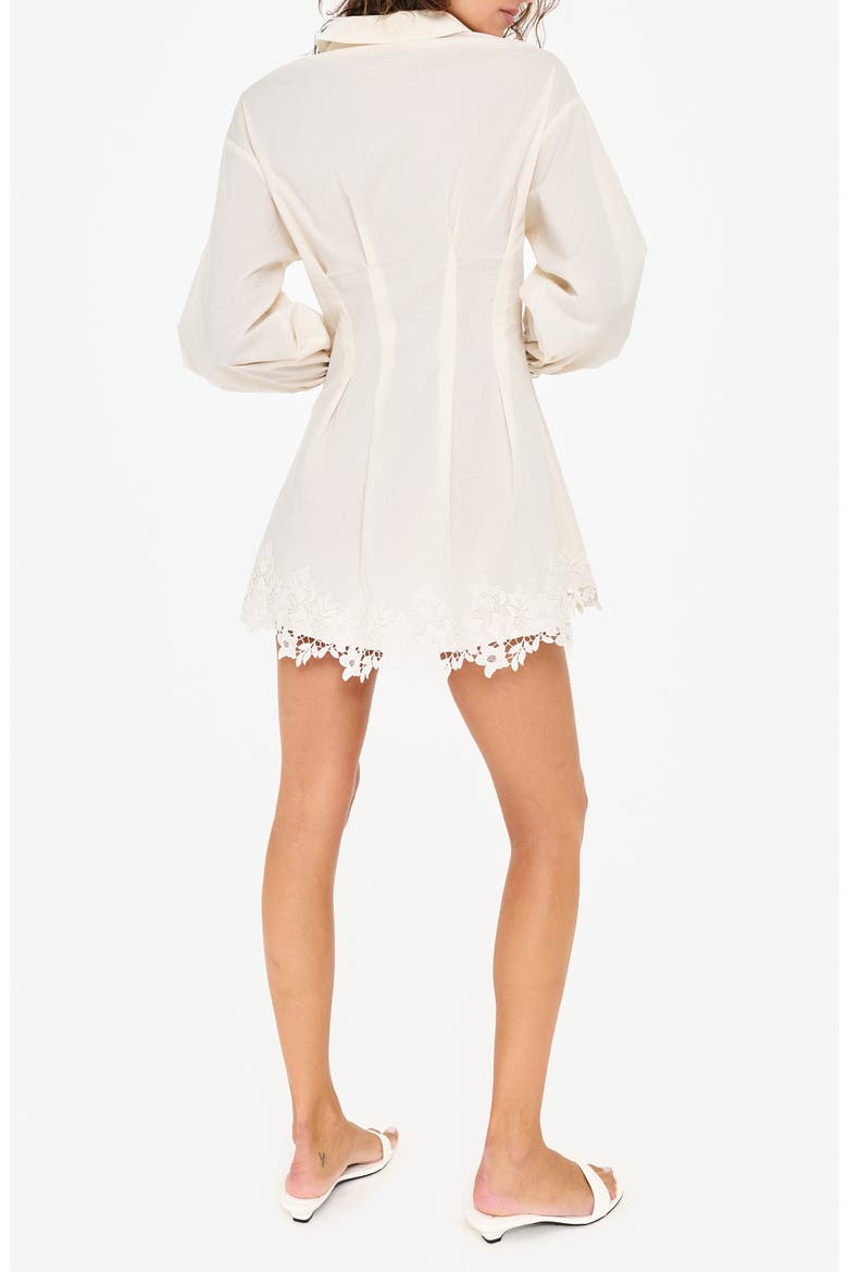 Kimiko Lace Detail Long Sleeve Cotton Mini Shirtdress, Alternate, color, MACADAMIA