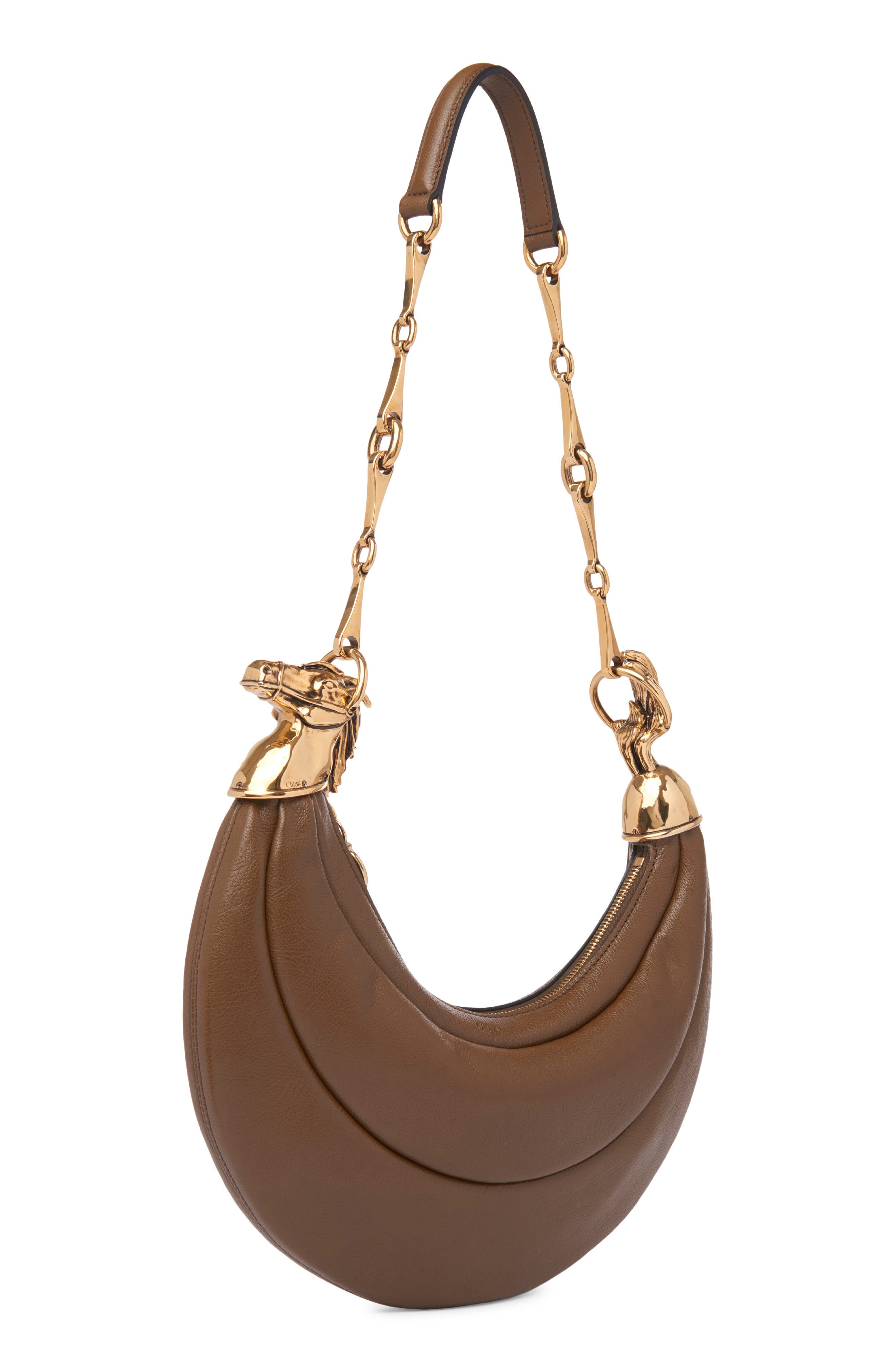 Chloé Chain Horse Leather Hobo Bag, Alternate, color, Dark Khaki 20V