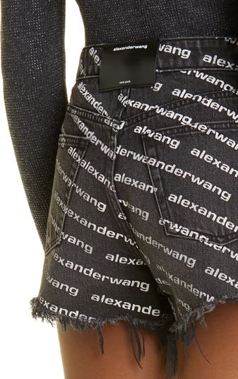 Bite Logo High Waist Destroyed Hem Cotton Denim Shorts