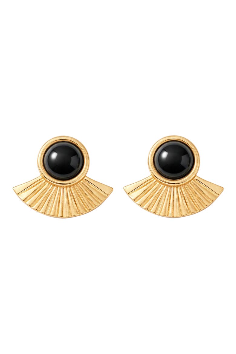 Noir Agate Halo Stud Earrings, Main, color, GOLD