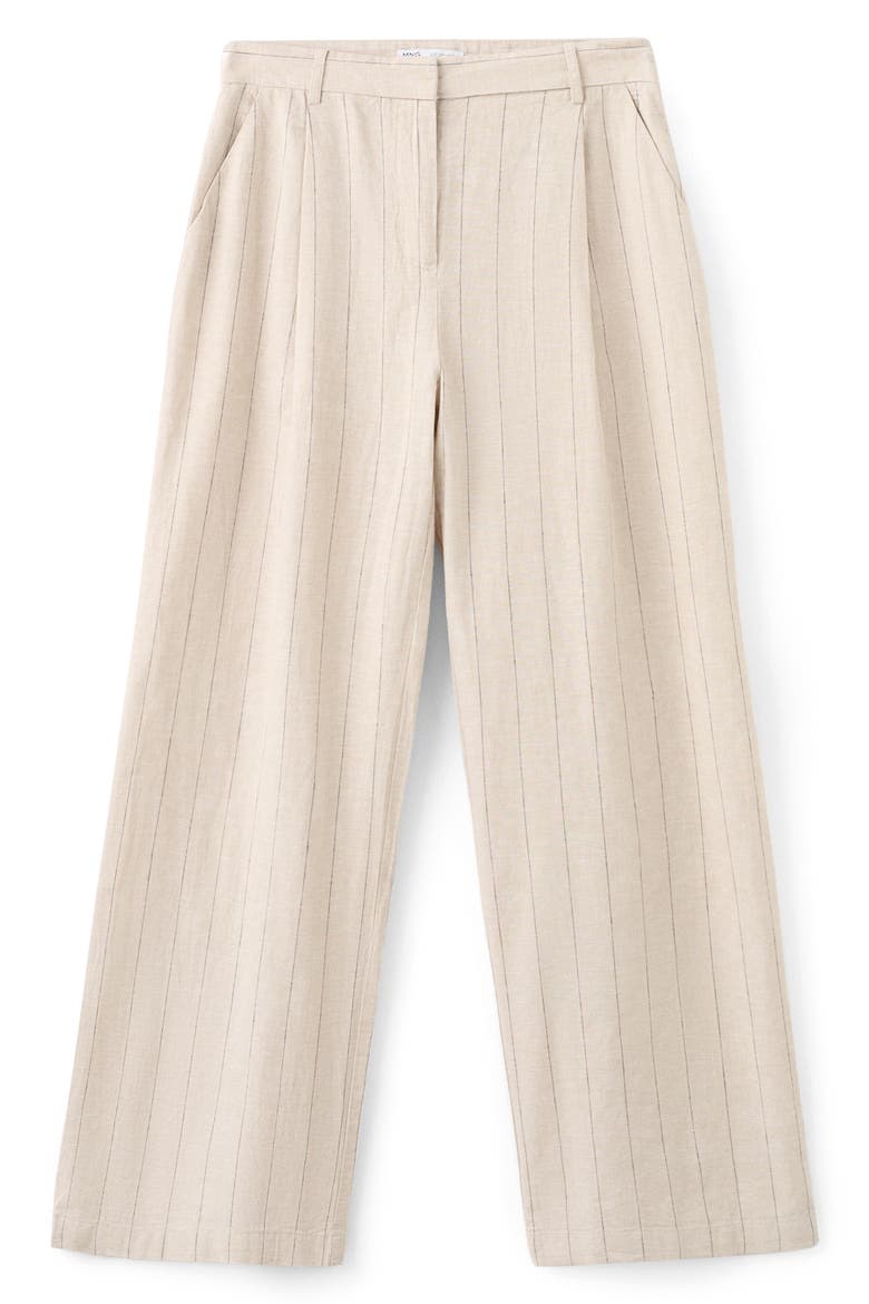 Pinstripe Wide Leg Linen & Cotton Pants, Alternate, color, BROWN
