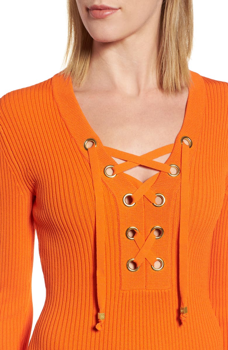 MICHAEL Michael Kors Lace-Up Ribbed Dress, Alternate, color, 