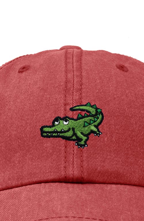 Dalix Alligator Embroidered Wildlife Cap In Washed Red