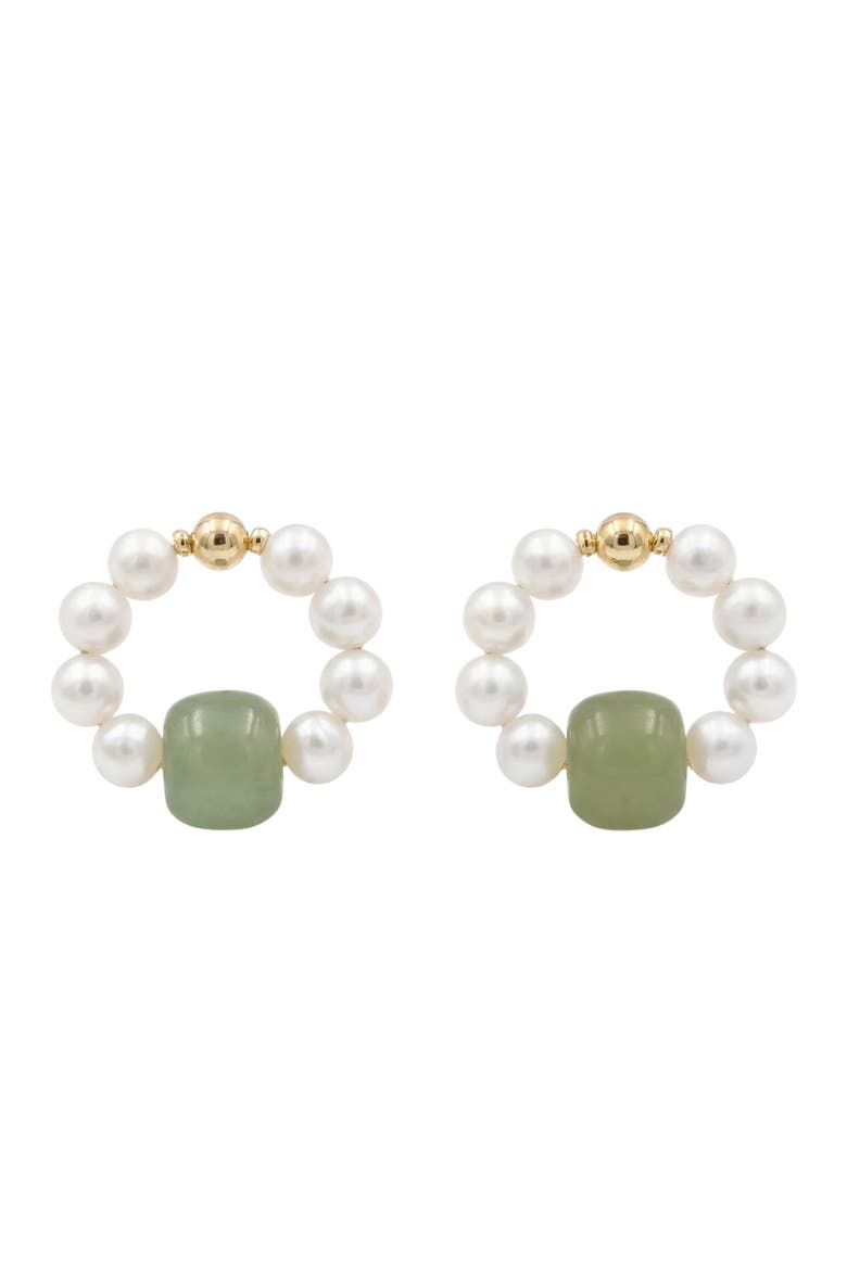 Isa Beaded pearl jade hoop earrings, Main, color, Light green