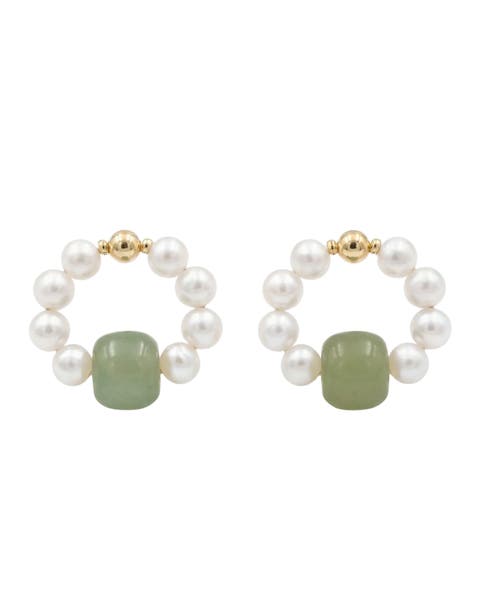 Isa Beaded pearl jade hoop earrings