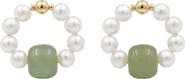 seree Isa Beaded pearl jade hoop earrings