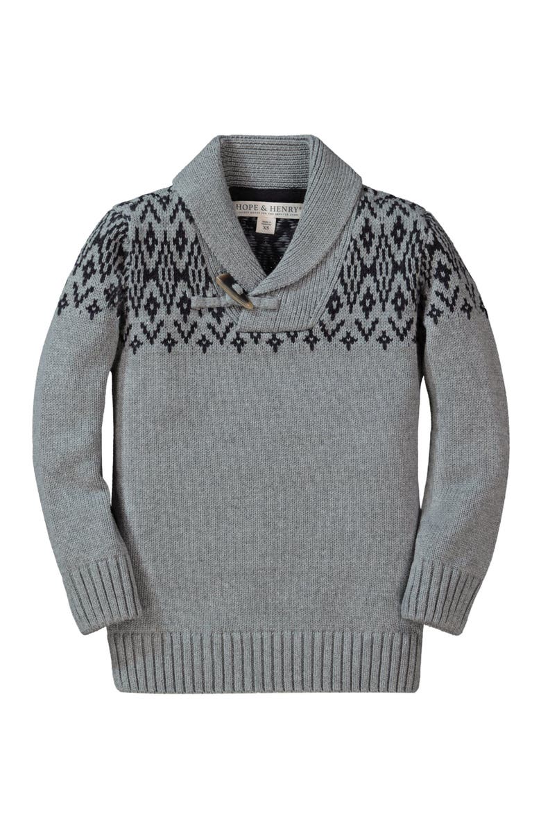 Hope & Henry Baby Boys' Shawl Collar Sweater, Infant, Main, color, Grey And Black Fairisle Toggle