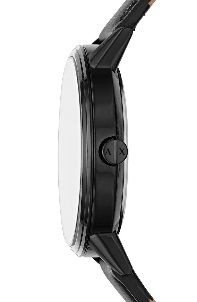 AX Armani Exchange Leather Strap Watch, 42mm, Alternate, color, Black