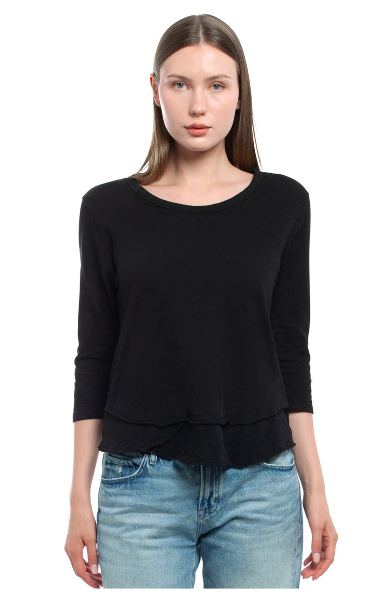 WILT Clothing Shrunken Crew 3/4 Sleeve Mock Layer Tee, Main, color, Black