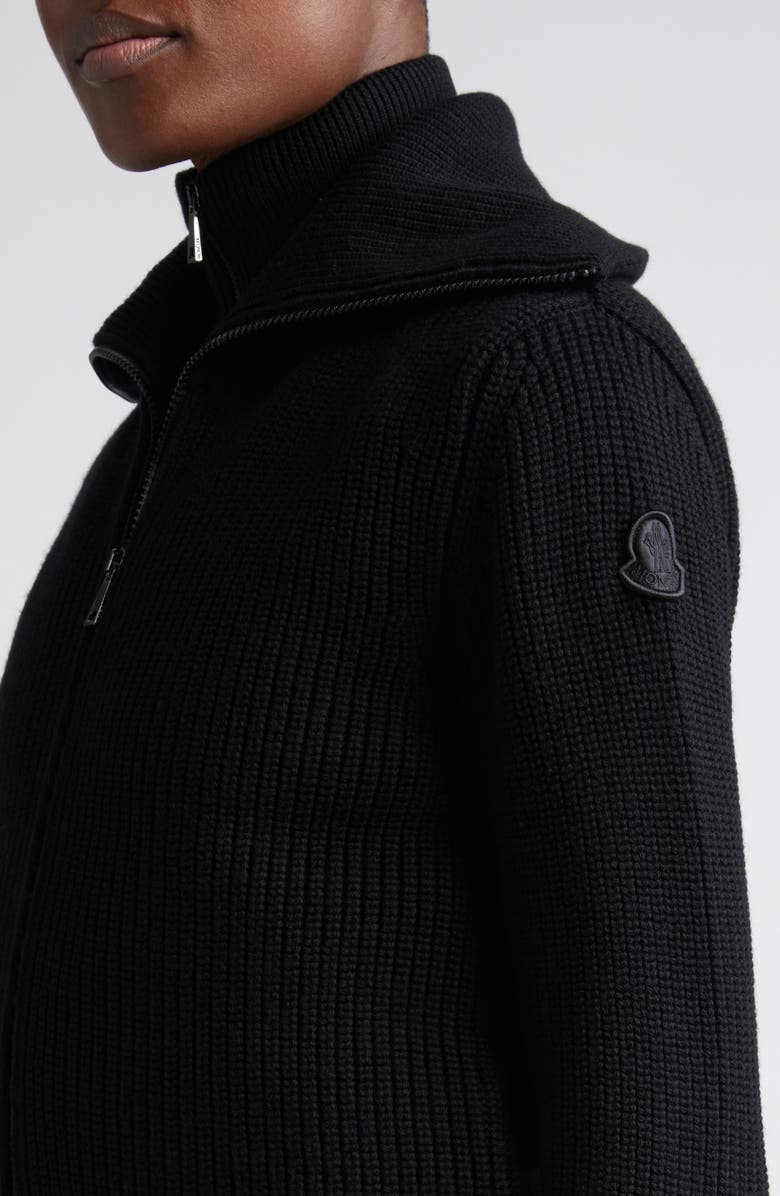 Moncler Rib Wool Cardigan with Removable Down Bib, Alternate, color, Black