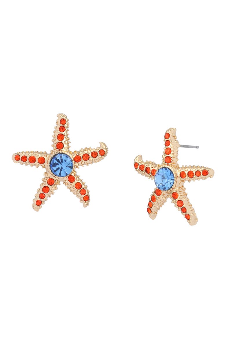 Pavé Starfish Stud Earrings, Main, color, ORANGE