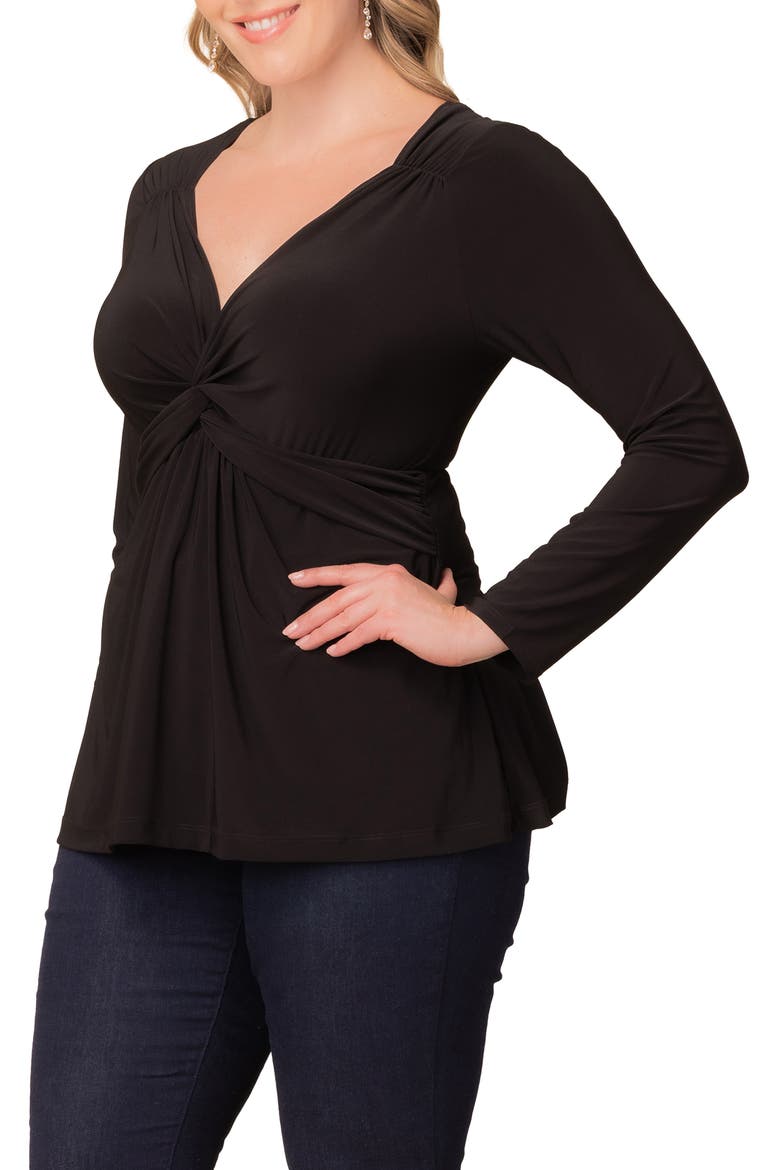 Abigail Long Sleeve Twist Front Top, Alternate, color, BLACK NOIR