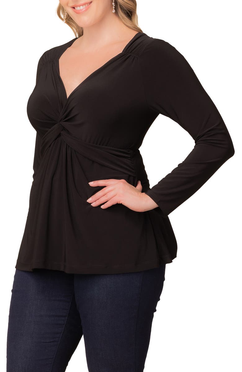 Kiyonna Abigail Long Sleeve Twist Front Top, Alternate, color, Black Noir