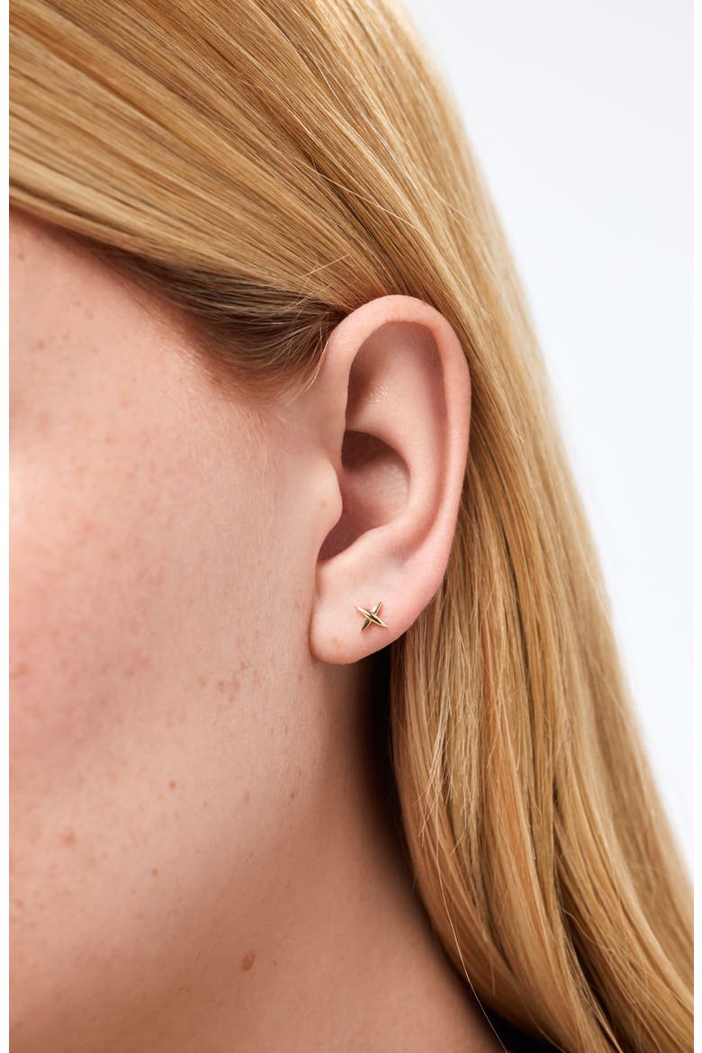 Solid Yellow Gold - X Flatback Single Stud, Alternate, color, Gold