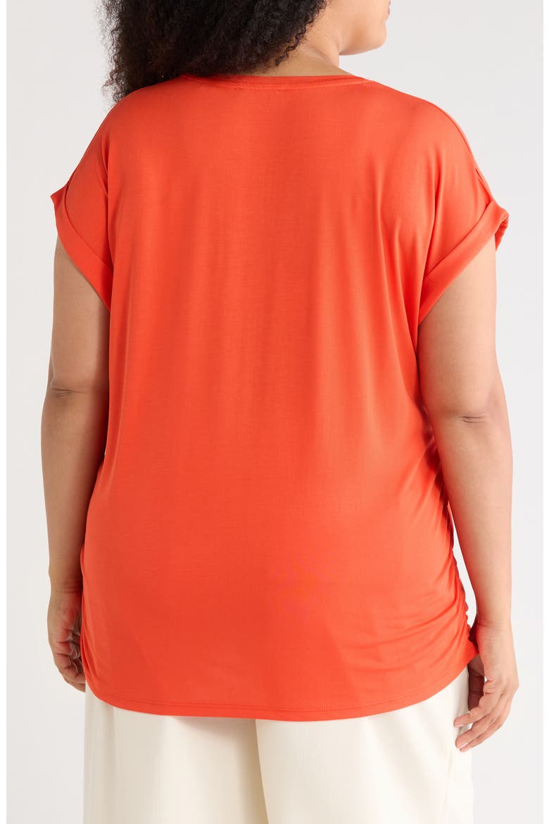 Cuff Short Sleeve Ruched T-Shirt, Alternate, color, BRIGHT POPPY